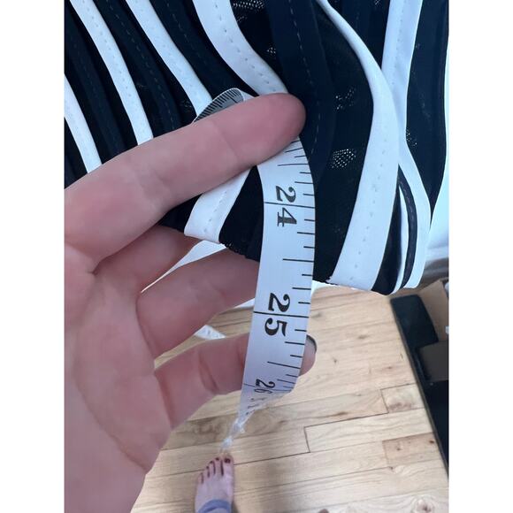 Chico's Traveler s Women's 1 / M Ribbon Stripe Zip Front Jacket Blue White Mesh - Picture 12 of 13